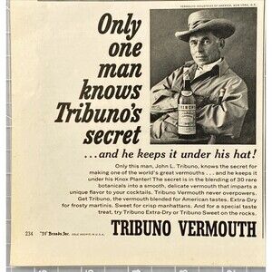 Tribuno Vermouth "Only One Man Knows Tribuno's Secrete" Playboy Vintage Print Ad